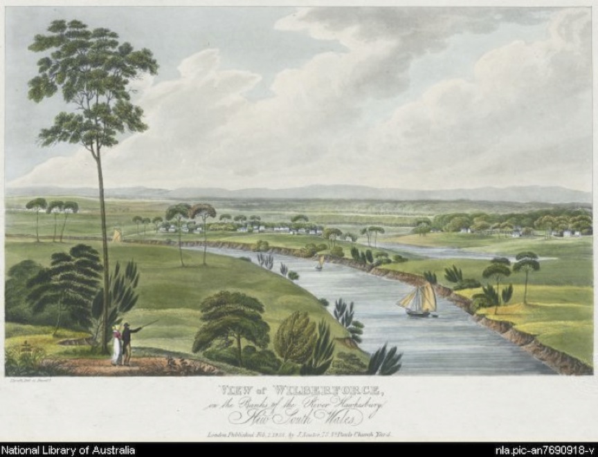 Wilberforce on the northern bank of the Hawkesbury, Joseph Lycett 1825c