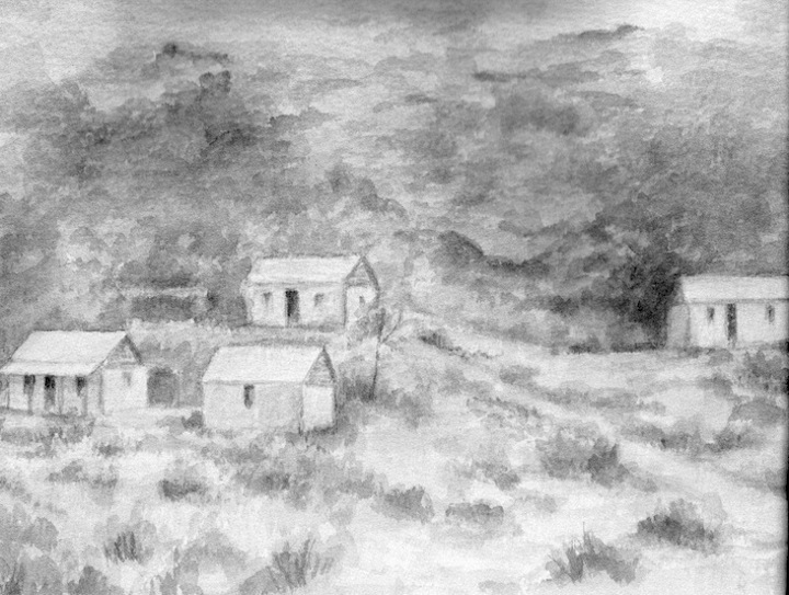 Buildings on the Aboriginal reserve at North Sackville in the 1890s by Daphne Kingston